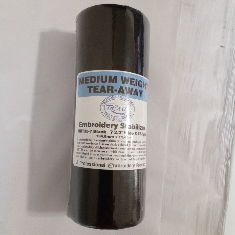 OESD Medium Weight Tearaway Embroidery Stabilizer 7 2/3" x 12.5 yds Black NEW